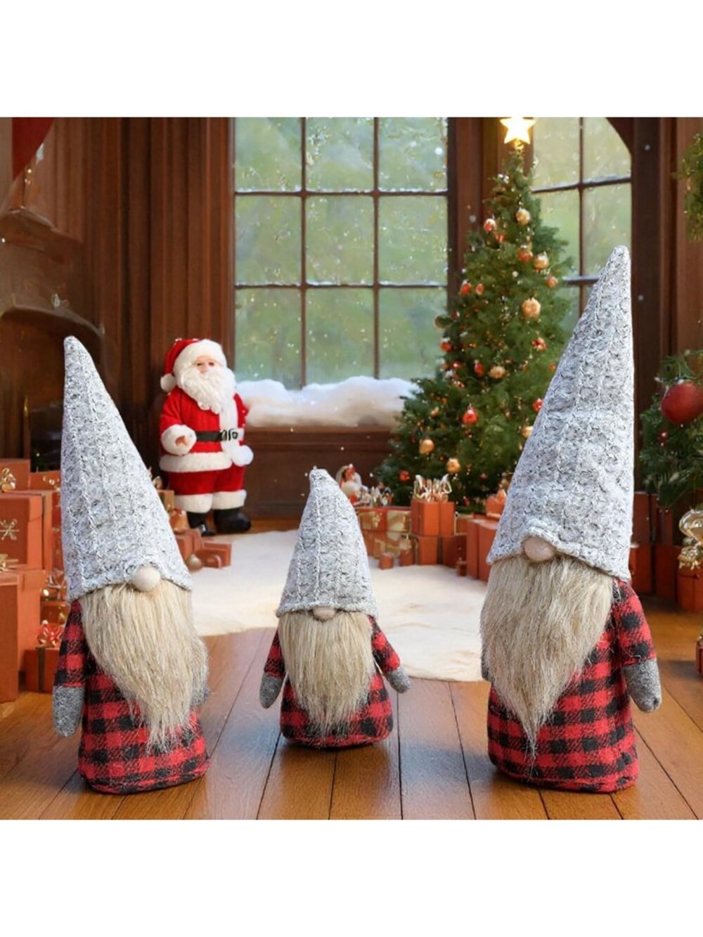Handmade Christmas Gnomes Decorations - 3 Pack Nordic Elf Santa Figurines for